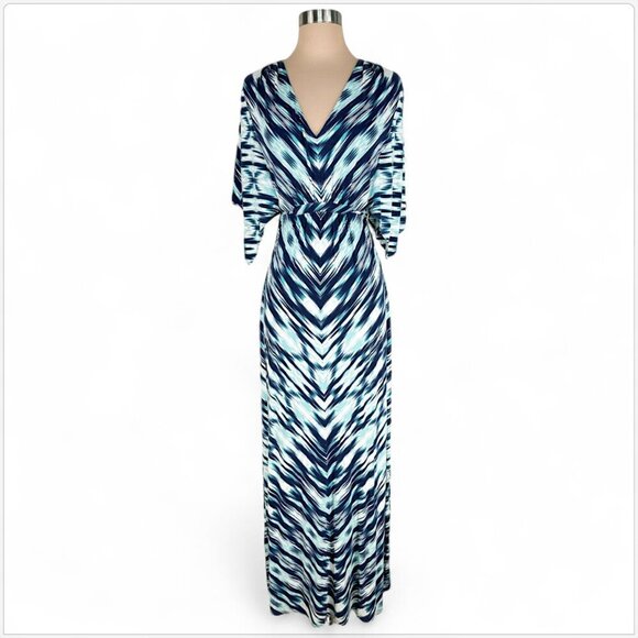 Tommy Bahama Long Beach Wind Maxi Dress Tropical Ocean Deep Color Navy Teal S - Picture 2 of 7